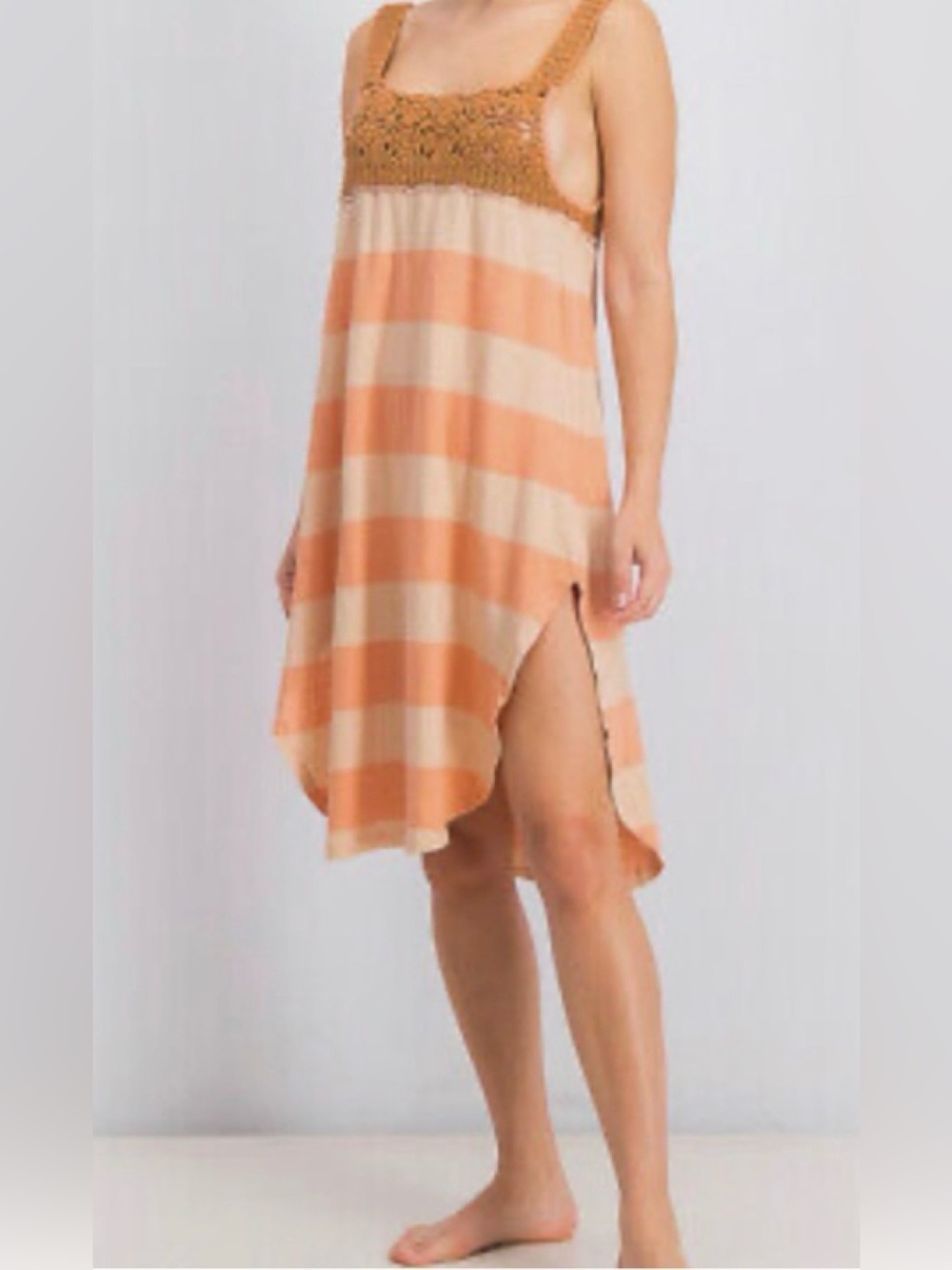 New Free People We The Free Luca crochet striped tank swim cover dress Med